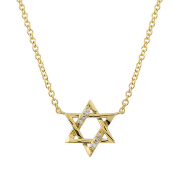 14k Yellow Gold Alternating Diamond & Gold Star of David Necklace