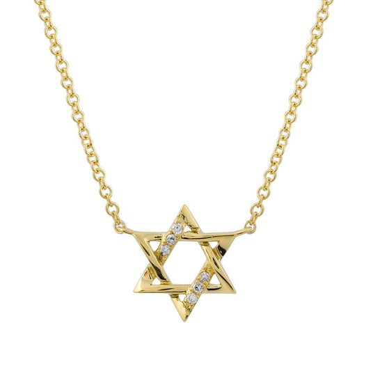 14k Yellow Gold Alternating Diamond & Gold Star of David Necklace