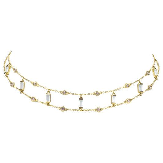 14k Yellow Gold White Topaz Choker Necklace