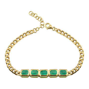 14k Yellow Gold Emerald Cuban Link Chain Bracelet