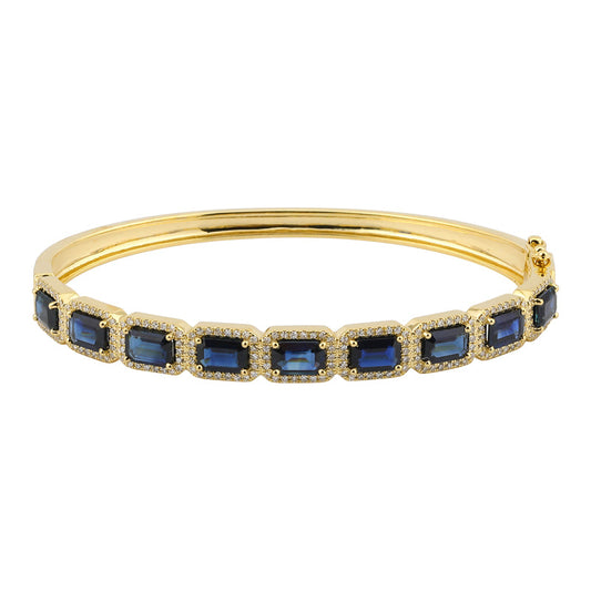 14k Yellow Gold Horizontal Sapphire Diamond Bangle