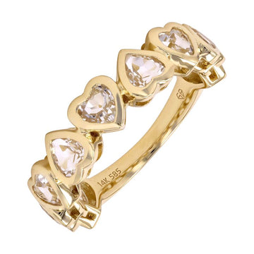 14k Yellow Gold White Topaz Alternating Heart Ring