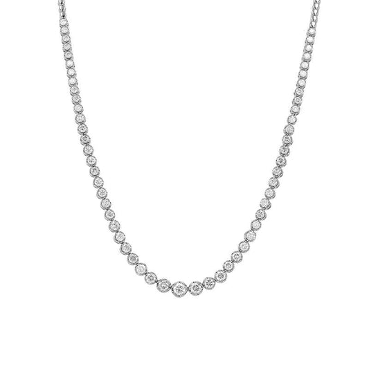 14k White Gold Crown Prong Graduated Halfway Diamond Tennis Necklace