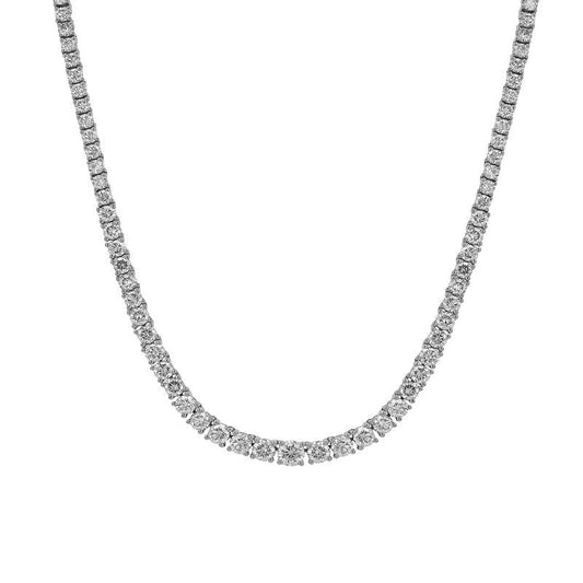 14k White Gold Crown Prong Halfway Graduated Diamond Tennis Necklace