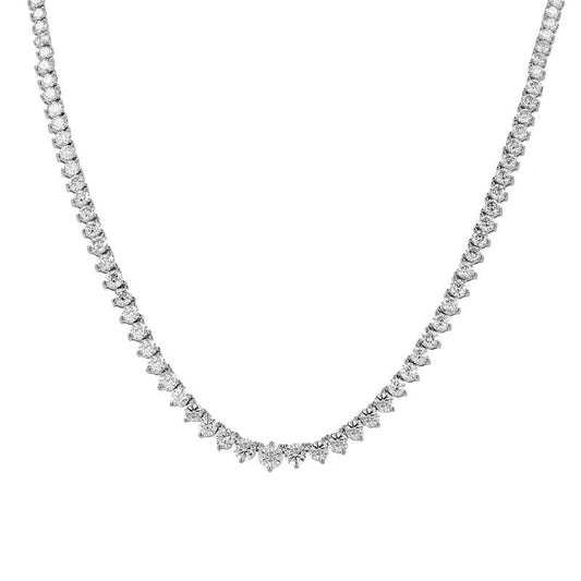 14k White Gold 3 Prong Halfway Graduated Diamond Tennis Necklace