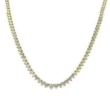 14k Yellow Gold 3 Prong Halfway Graduated Diamond Tennis Necklace