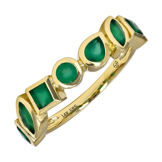 14k Yellow Gold Multi Shape Green Agate Bezel Ring