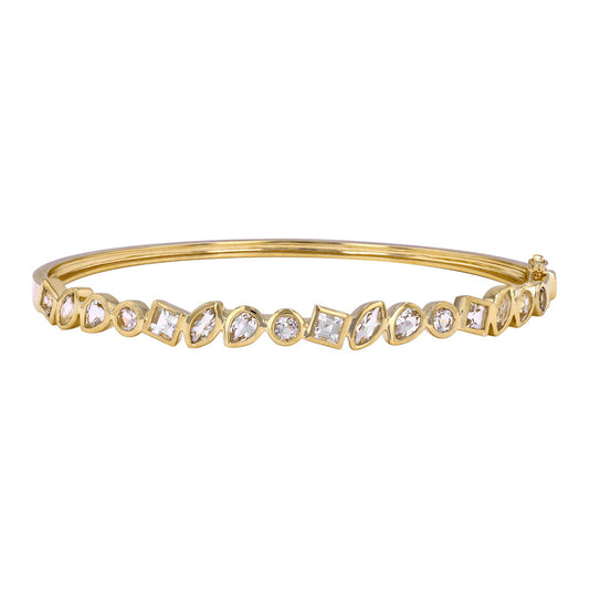 14k Yellow Gold Multi Shape White Topaz Bangle