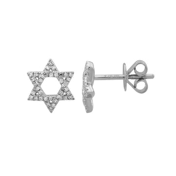 14k White Gold Star of David Diamond Stud Earrings 10mm