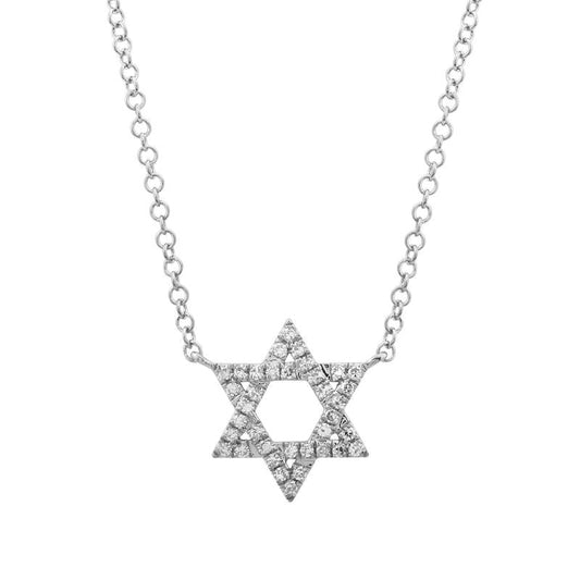 14k White Gold Star of David Diamond Necklace 10mm