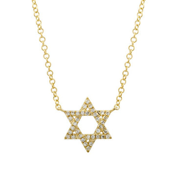 14k Yellow Gold Star of David Diamond Necklace 10mm