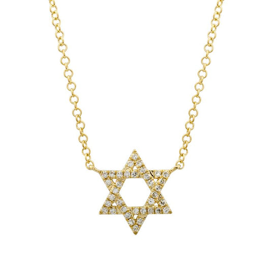 14k Yellow Gold Star of David Diamond Necklace 10mm