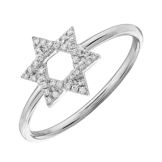 14k White Gold Star of David Diamond Ring