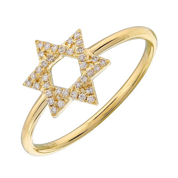 14k Yellow Gold Star of David Diamond Ring