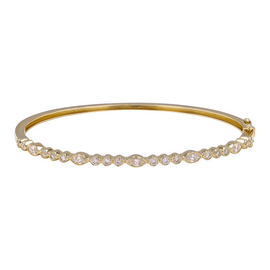 14k Yellow Gold Marquise & Round Bezel Diamond Bangle