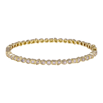 14k Yellow Gold Bezel Set Multi Shape Diamond Bangle