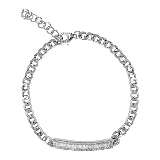 14k White Gold Baguette Diamond Bar Cuban Link Bracelet