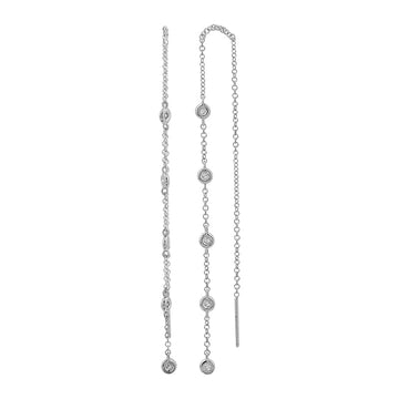 14k White Gold Diamond Bezel Chain Threader Earrings