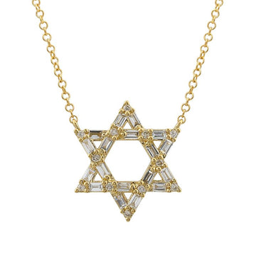 14k Yellow Gold Star of David Diamond Necklace 15.5mm