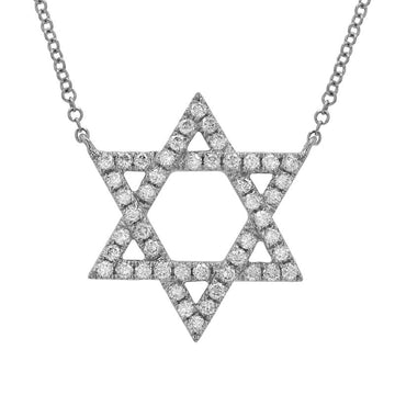 14k White Gold Star of David Diamond Necklace 19mm