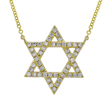 14k Yellow Gold Star of David Diamond Necklace 19mm