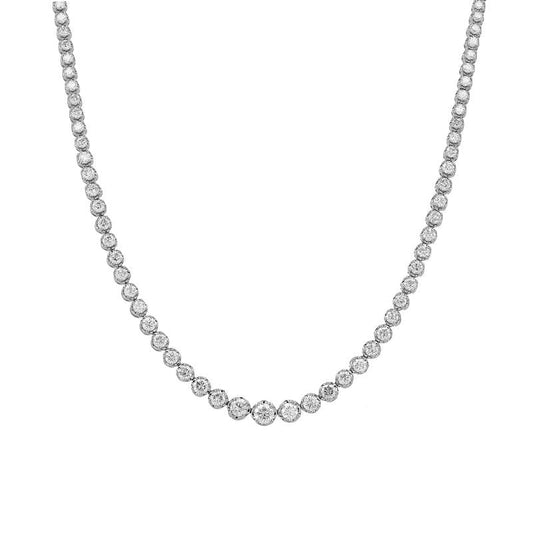 14k White Gold Crown Prong Graduated Diamond Tennis Necklace