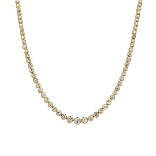 14k Yellow Gold Crown Prong Graduated Diamond Tennis Necklace