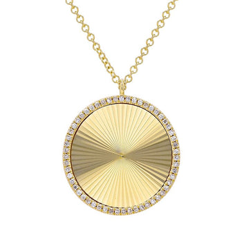 14k Yellow Gold Fluted Disc Diamond Necklace