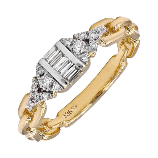 14k Yellow Gold Baguette Diamond Link Ring