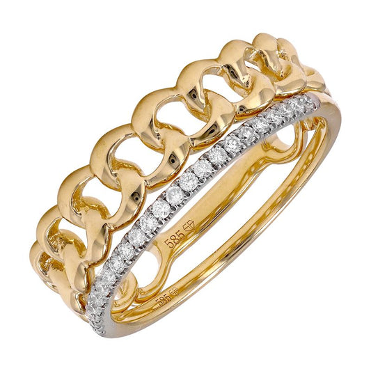 14k Yellow Gold Diamond & Cuban Link Multi Ring