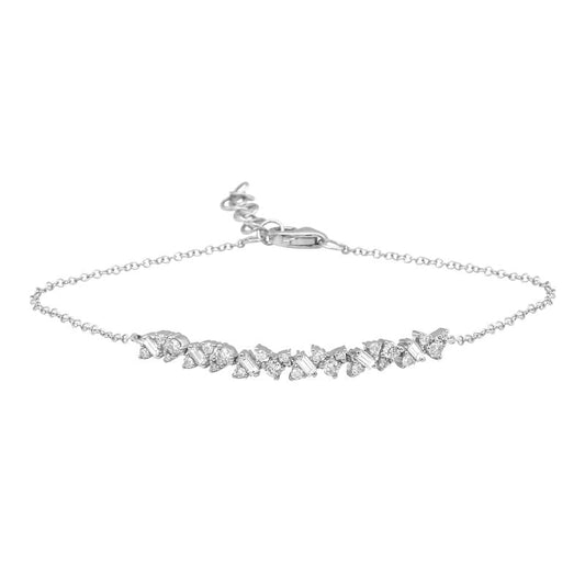 14k White Gold Multi Shaped Diamond Chain Bracelet