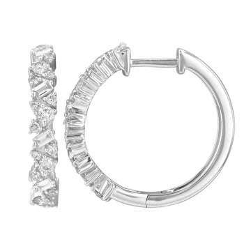 14k White Gold Multi Shape Diamond Hoop Earrings 20mm