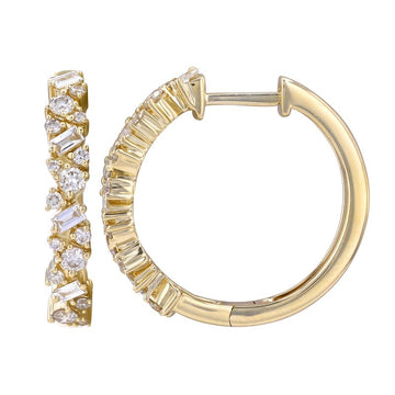 14k Yellow Gold Multi Shaped Diamond Hoop Earrings 20mm