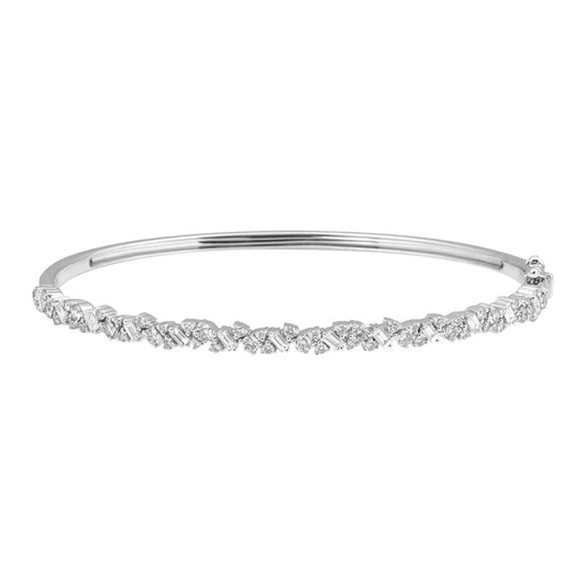 14k White Gold Multi Shaped Diamond Bangle