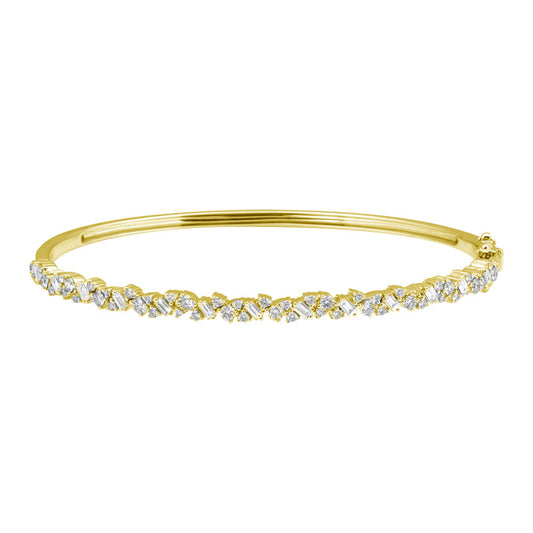 14k Yellow Gold Multi Shaped Diamond Bangle