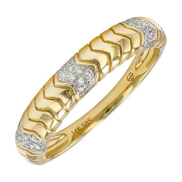 14k Yellow Gold Chevron Lines Diamond Ring