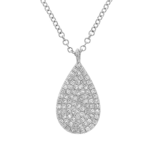 14k White Gold Pave Diamond Pear Shaped Necklace