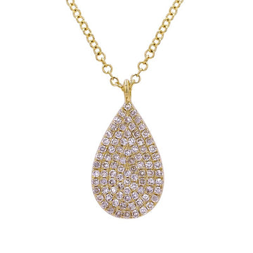 14k Yellow Gold Pave Diamond Pear Shaped Necklace