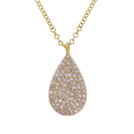 14k Yellow Gold Pave Diamond Pear Shaped Necklace