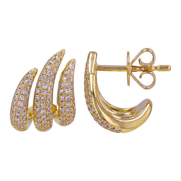 14k Yellow Gold Curvy Micropave Diamond Caged Lobe Stud Earrings