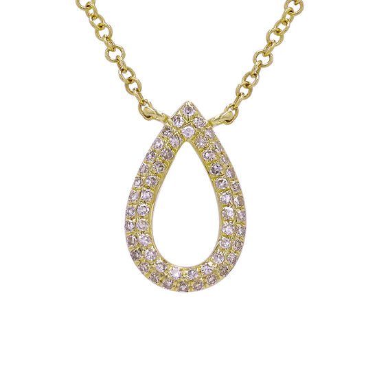 14k Yellow Gold Open Pear Diamond Necklace 12mm