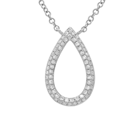 14k White Gold Open Pear Diamond Necklace 15mm