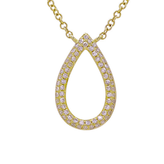 14k Yellow Gold Open Pear Diamond Necklace 15mm