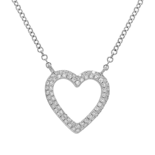 14k White Gold Open Heart Diamond Necklace 12mm