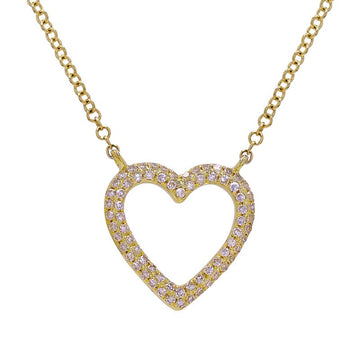 14k Yellow Gold Open Heart Diamond Necklace 12mm