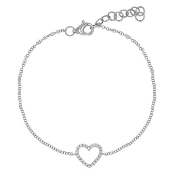 14k White Gold Open Heart Diamond Bracelet