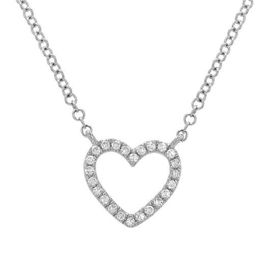 14k White Gold Mini Open Heart Diamond Necklace