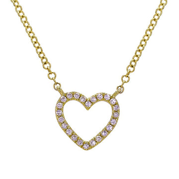 14k Yellow Gold Mini Open Heart Diamond Necklace