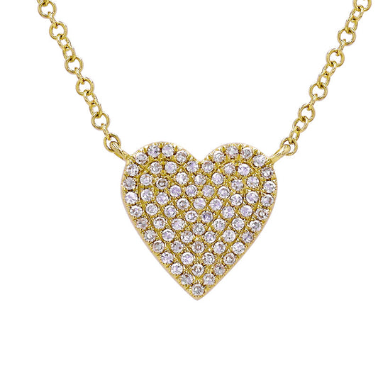 14k Yellow Gold Diamond Heart Necklace 10mm