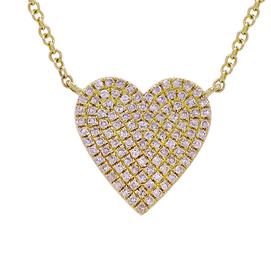 14k Yellow Gold Diamond Heart Necklace 12mm